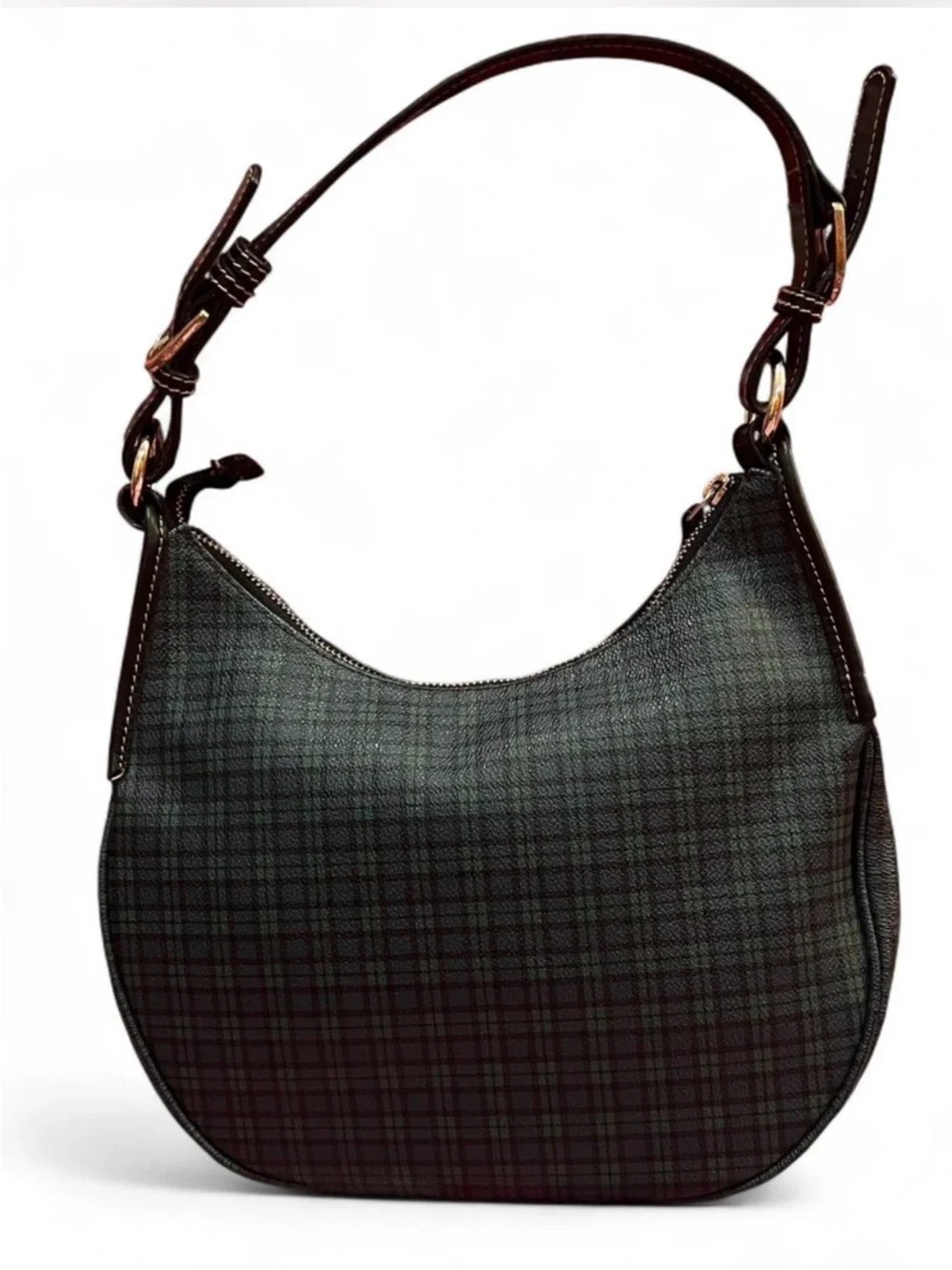 Vintage Ralph Lauren Plaid Leather Hobo Shoulder Bag Old Money Preppy - Picture 2 of 7